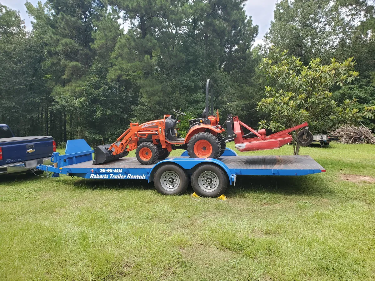 20ft Blue tilt deck equipment trailer rental Coldspring TX - 10000 lb hydraulic tilt car hauler with electric winch